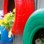 Recyling tyres into garden plant pots